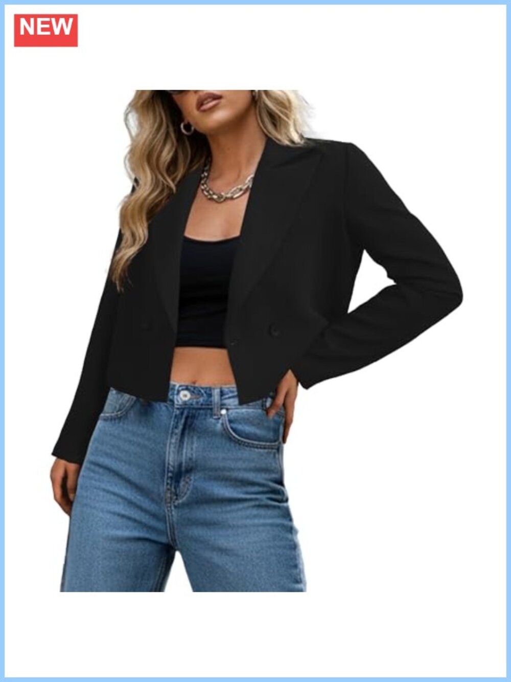 Cropped Double-Breasted Blazer for Women Business Casual Office Jacket